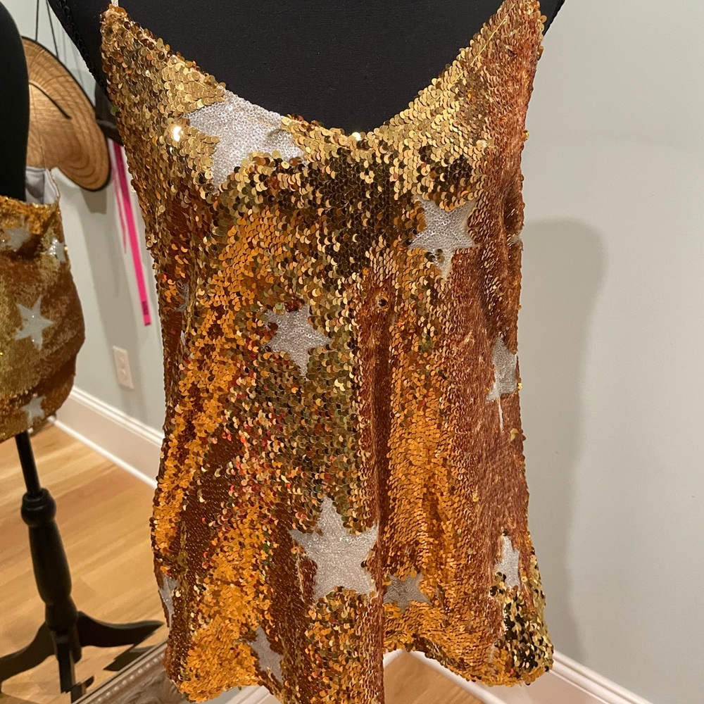 Gold sequin stars tank top by stiff & Jen size small / medium
